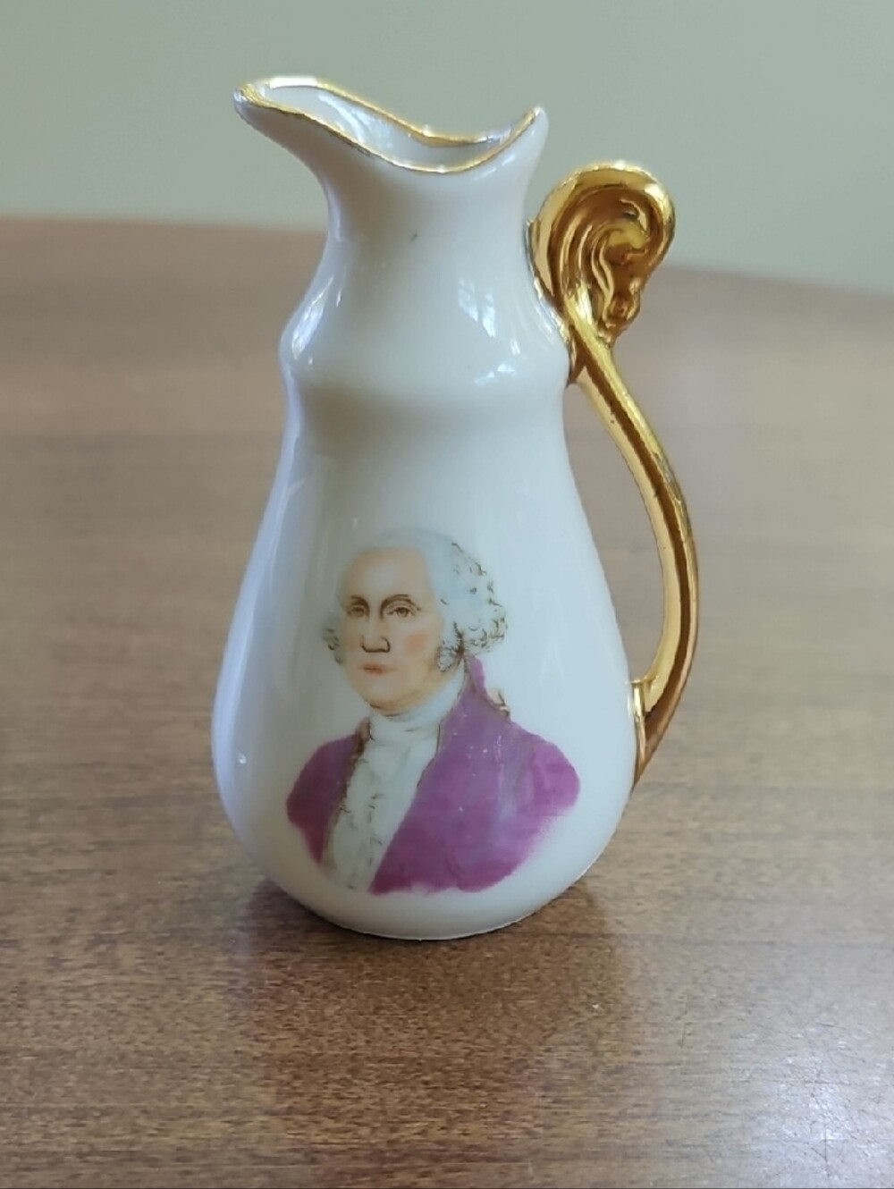Mini Porcelain George Washington Pitcher with Gold Handle